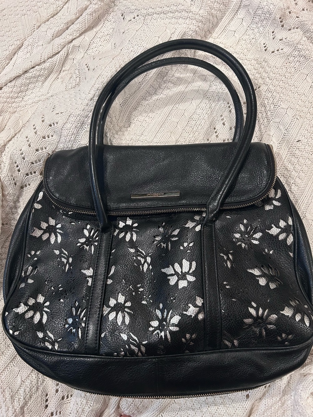 Black Floral-Accent Tote Bag by Jack French London. Overnight Bag.